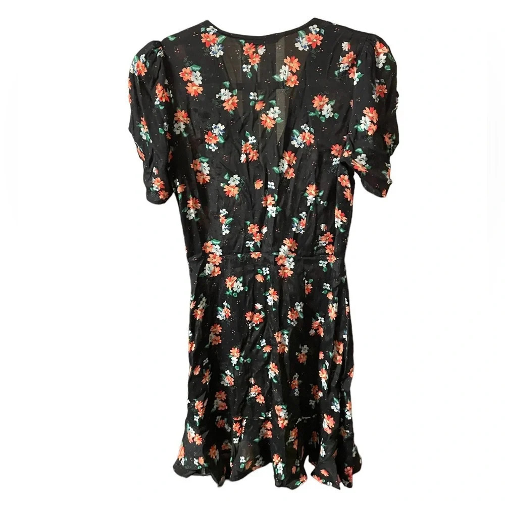 ZARA NAVY BLUE FLORAL ASYMMETRICAL PIFF SLEEVE DRESS - Picture 2 of 5